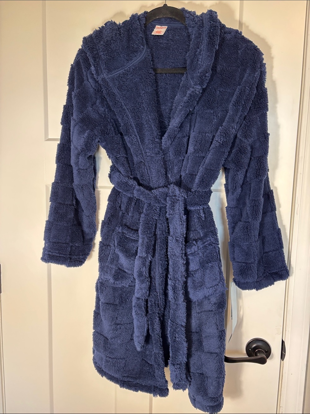 Cat & Jack Plush Navy Shawl-Collar Kids Robe with Belt